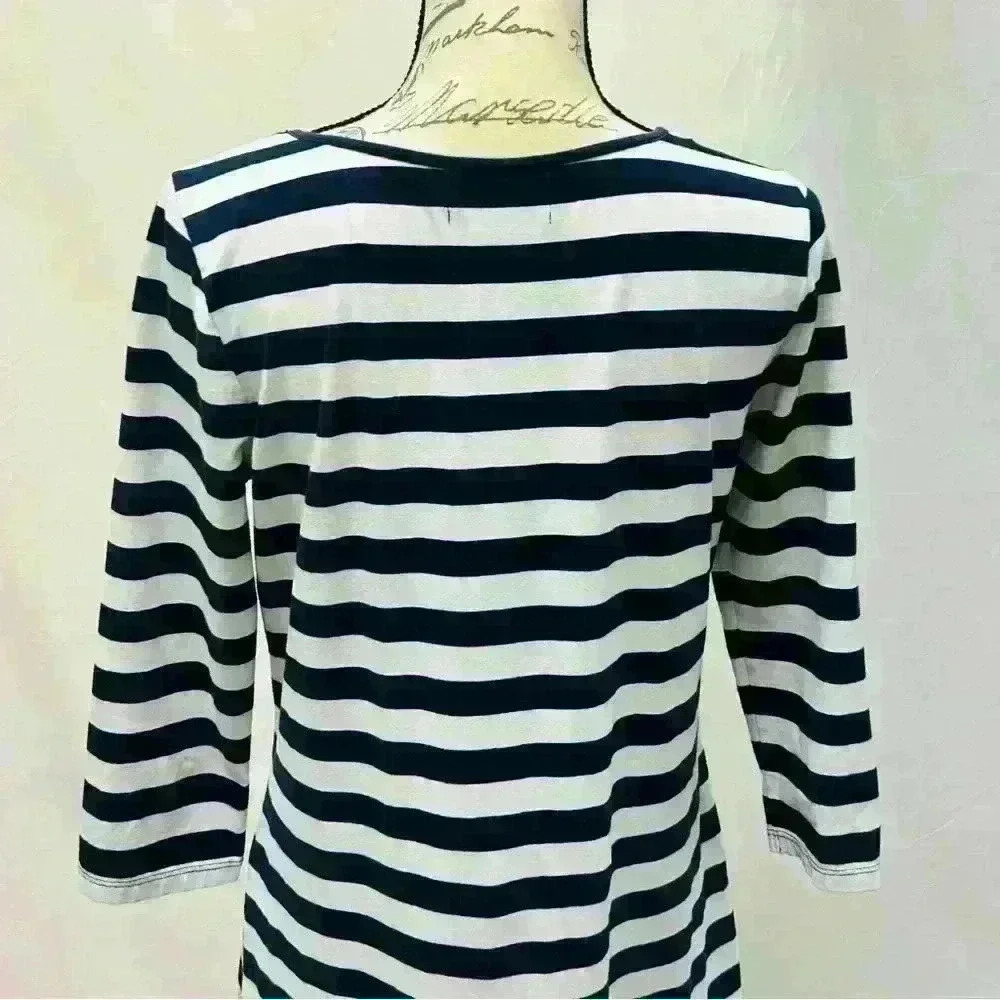 Duffield Lane Navy and White Striped Long Sleeve Midi Dress size Medium - Picture 7 of 10